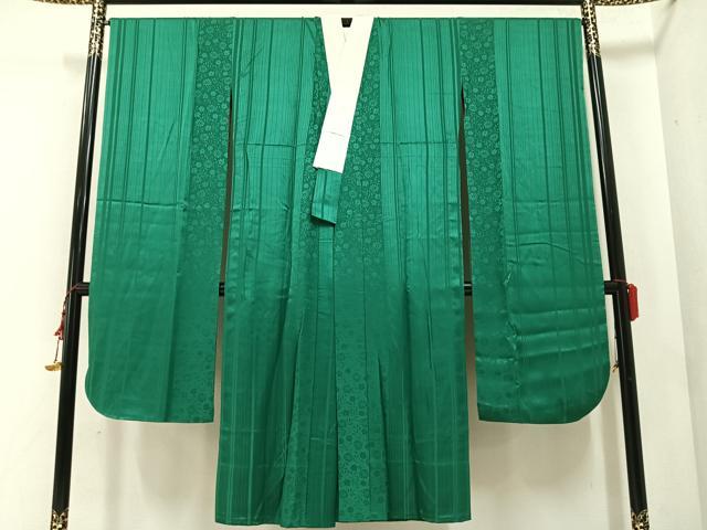 平和屋着物●振袖用長襦袢　無双仕立て　花唐草地紋　色無地　常磐緑色　正絹　逸品　AABC0628ph