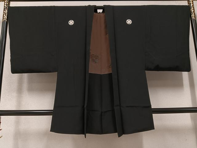 平和屋着物●男性　黒紋付　羽織　正絹　逸品　AABC0654ph