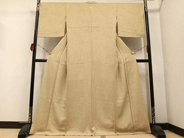 平和屋着物○上質な色無地 風景草花地紋 枯色 さが美扱い 正絹 逸品