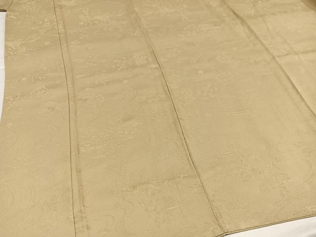 平和屋着物○上質な色無地 風景草花地紋 枯色 さが美扱い 正絹 逸品