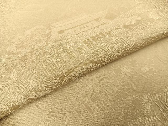 平和屋着物●上質な色無地　風景草花地紋　枯色　さが美扱い　正絹　逸品　AABC0672ph 平和屋着物○上質な色無地 風景草花地紋 枯色 さが美扱い 正絹 逸品