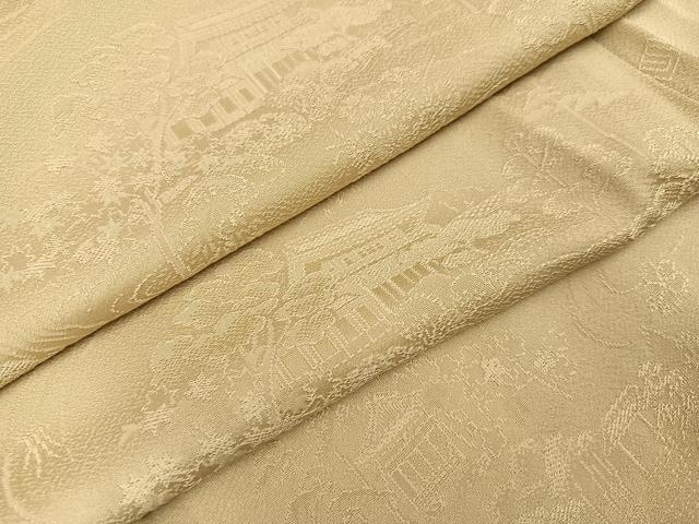 平和屋着物●上質な色無地　風景草花地紋　枯色　さが美扱い　正絹　逸品　AABC0672ph