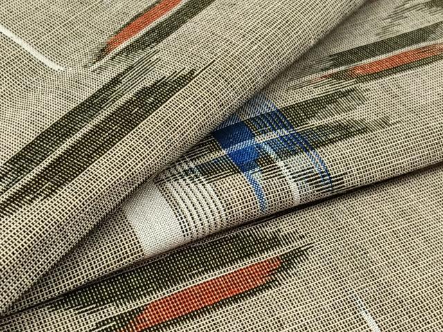 平和屋着物▽小紋　単衣　矢絣文　綿　AABC0688jh