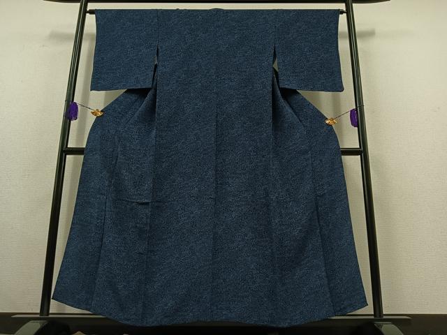 平和屋着物▽上質な小紋 単衣 藍 型染め 草花文 鬼しぼ