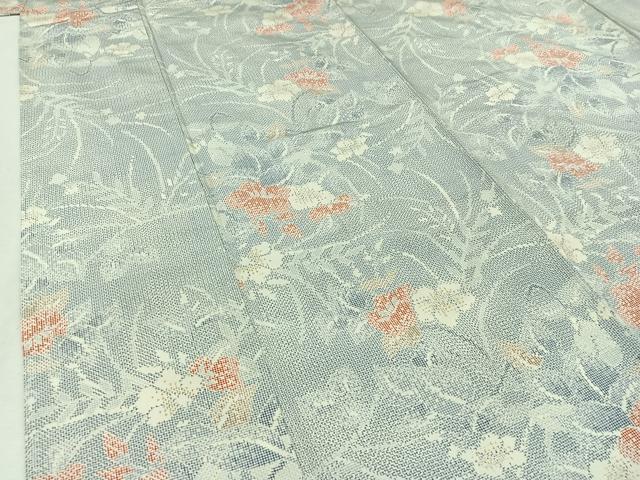 平和屋着物▽上質な紬 単衣 草花文 正絹 逸品 AABC0701jh