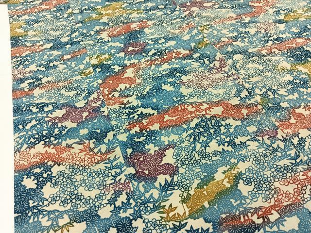 平和屋着物▽上質な紬　単衣　型染め　草花文　正絹　逸品　AABC0717jh 平和屋着物▽訪問着 単衣 紬地 型染め 藤花房 正絹 逸品 AAAW1370fy
