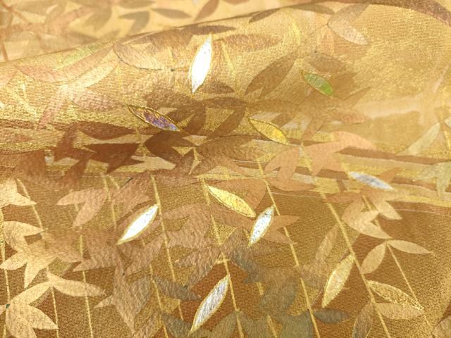 平和屋着物●彩友禅作家　金彩の魔術師　堀省平　金煌織　黒留袖　枝葉文　金彩　正絹　逸品　AABC0937ma