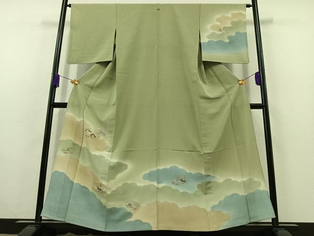 平和屋着物▽訪問着　単衣　刺繍　地紙花文　暈し染め　金糸　正絹　逸品　AABC1212jh