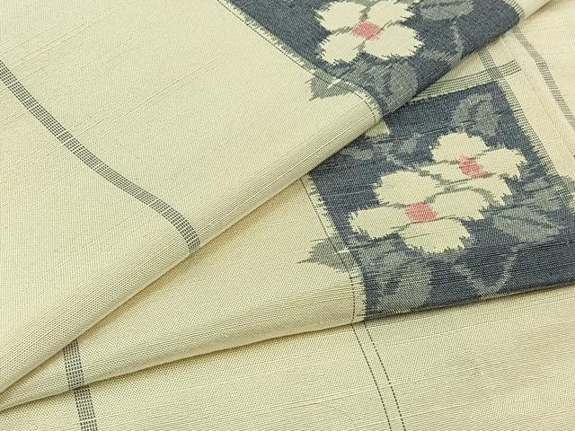 平和屋着物▽上質な紬　単衣　枝花文　正絹　逸品　AABC1226jh