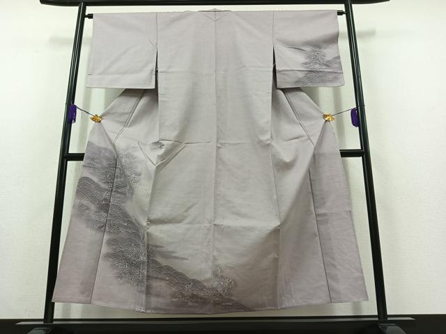 平和屋着物▽訪問着　単衣　紬地　風景花文　正絹　逸品　AABC1229jh