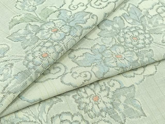 平和屋着物▽上質な紬　単衣　草花文　正絹　逸品　AABC1231jh