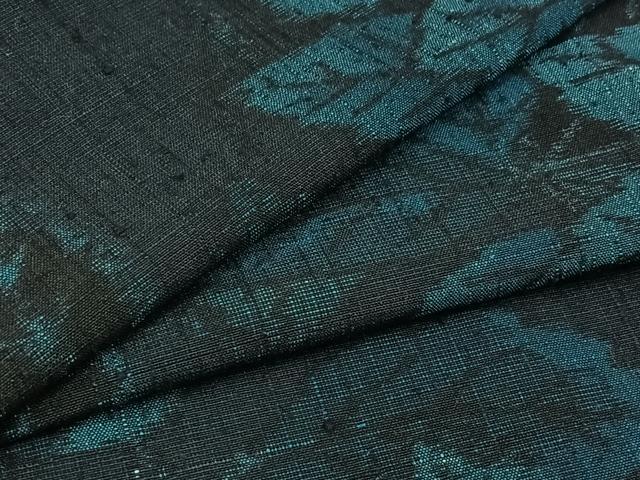 平和屋着物▽上質な紬　単衣　草葉文　正絹　逸品　AABC1237jh