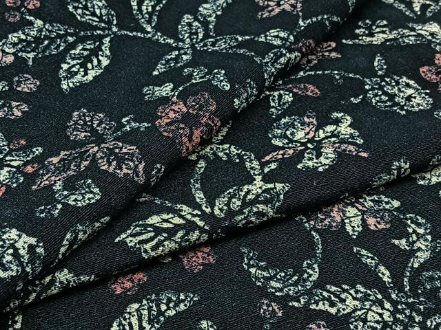 平和屋着物▽上質な紬　単衣　草花文　正絹　逸品　AABC1699jh