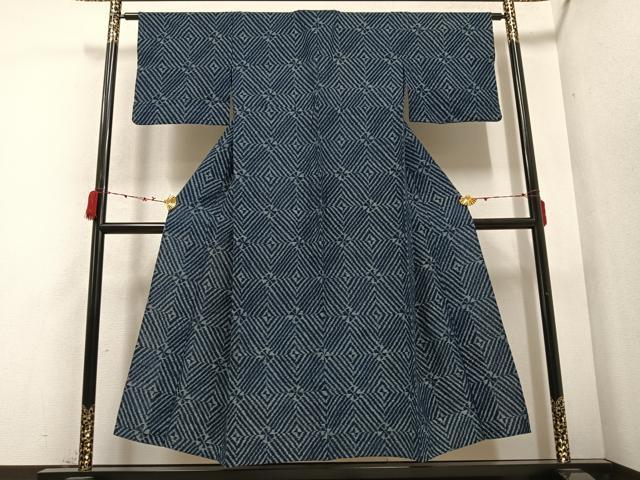 平和屋着物●久留米絣　単衣　幾何学文様　綿　逸品　AABC1747ph