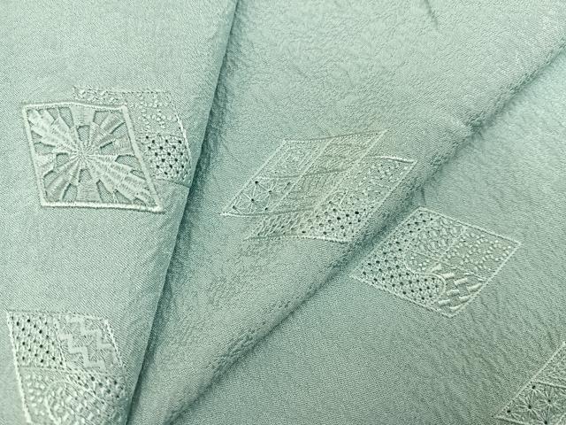 平和屋着物●無地絵羽訪問着　中国三大刺繍　汕頭刺繍　スワトウ刺繍　菱文　白藍色　正絹　逸品　AABC1749ph