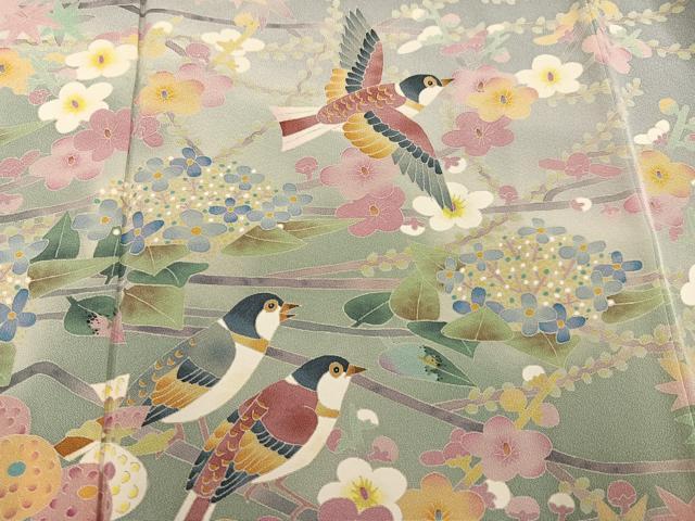 平和屋着物●本加賀友禅作家　百貫華峰　色留袖　花鳥文　暈し染め　正絹　逸品　AABC1751ph 平和屋着物○本加賀友禅作家 百貫華峰 色留袖 花鳥文