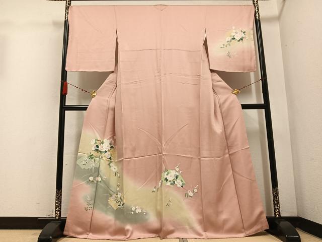 平和屋着物●訪問着　地紙枝花文　暈し染め　金彩　鈴乃屋扱い　正絹　逸品　未使用　AABC1776ph
