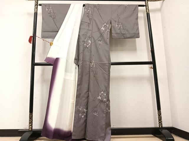 平和屋着物○お召 枝葉文 正絹 逸品 AABC1798ph 紬