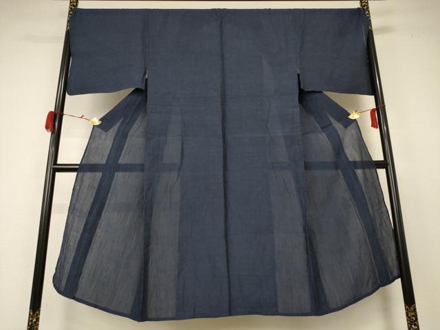 平和屋着物＊夏物　男性　本場小千谷ちぢみ　色無地　藍鉄色　麻　逸品　AABC1816jd