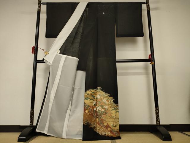 平和屋着物＊夏物 黒留袖 絽 花車文 金彩 洗える着物 AABC1844jd