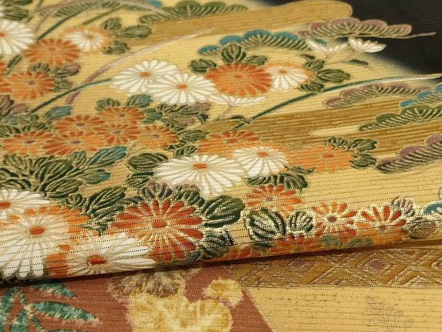 平和屋着物＊夏物　黒留袖　絽　花車文　金彩　洗える着物　AABC1844jd 平和屋着物＊夏物 黒留袖 絽 花車文 金彩 洗える着物 AABC1844jd