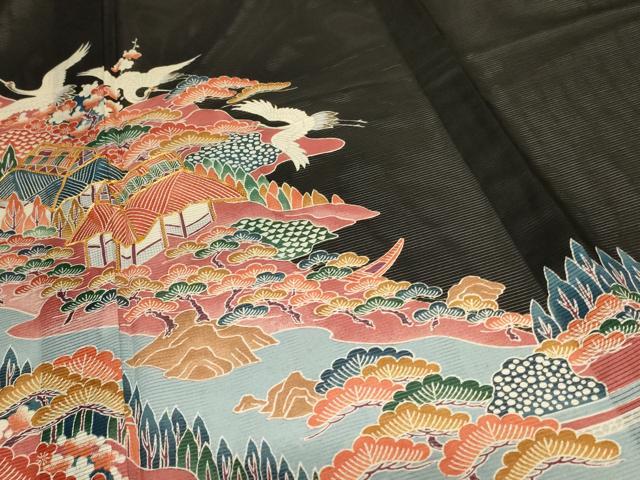 平和屋着物＊夏物　黒留袖　絽　駒刺繍　風景舞鶴文　正絹　逸品　AABC1846jd_3