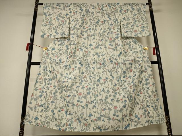 平和屋着物＊夏物　小紋　絽　草花文　洗える着物　AABC1900jd_1