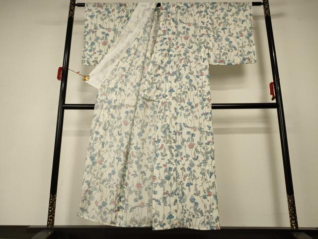 平和屋着物＊夏物　小紋　絽　草花文　洗える着物　AABC1900jd_2