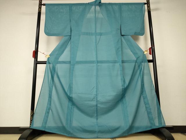 平和屋着物＊夏物　色無地　絽　芝紋紗　錆浅葱色　洗える着物　AABC1901jd