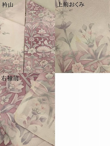 平和屋着物＊夏物　小紋　絽　草花文　洗える着物　AABC1907jd_7