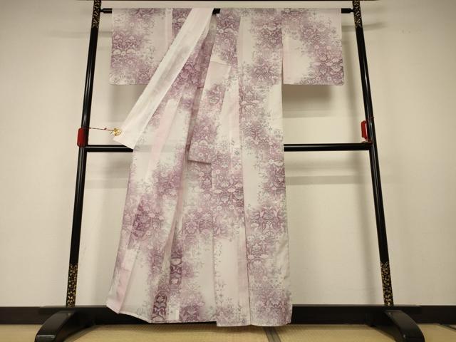 平和屋着物＊夏物　小紋　絽　草花文　洗える着物　AABC1907jd_2