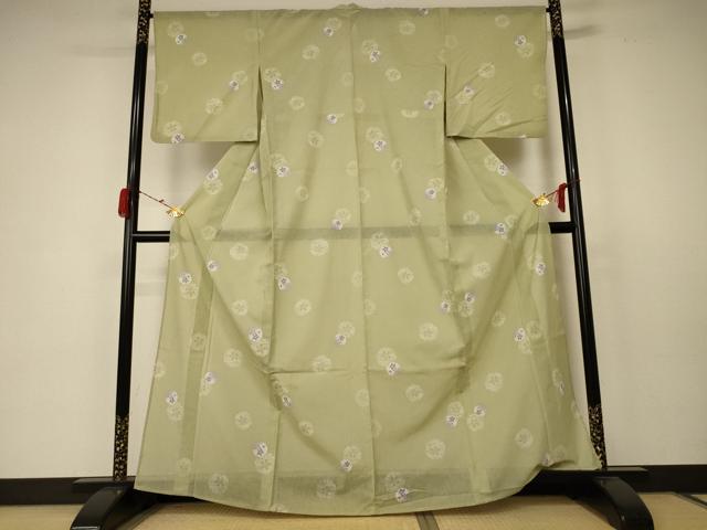 平和屋着物＊夏物　小紋　紗　雪輪桜文　洗える着物　AABC1908jd_1