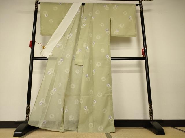 平和屋着物＊夏物　小紋　紗　雪輪桜文　洗える着物　AABC1908jd_2