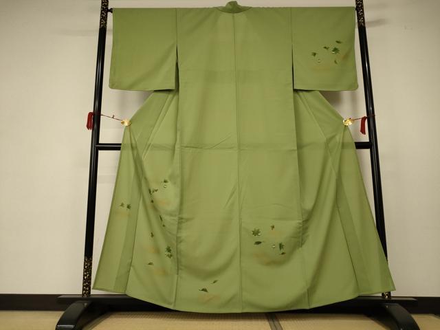 平和屋着物＊夏物　訪問着　絽　手描き　舞葉文　水玉　金彩　洗える着物　未使用　AABC1911jd