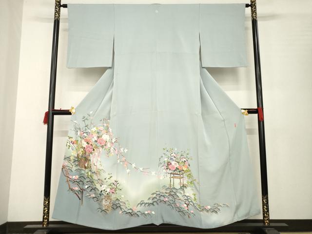 平和屋着物●本加賀友禅作家　寺刺新一　色留袖　枝花文　暈し染め　正絹　逸品　AABC1921ck