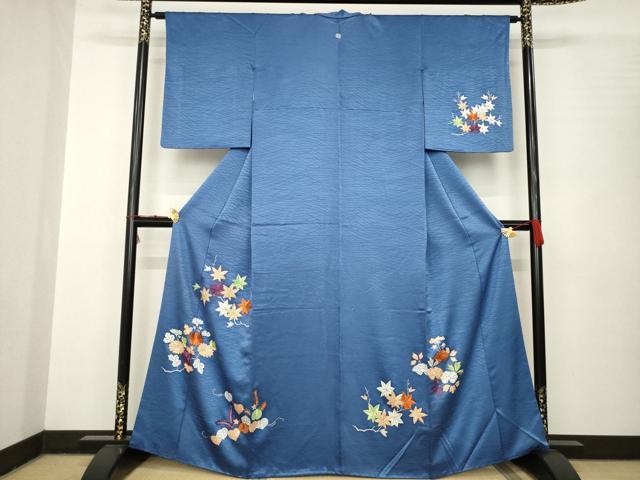 平和屋着物●訪問着　駒刺繍　草花文　金糸　正絹　逸品　AABC1950ck