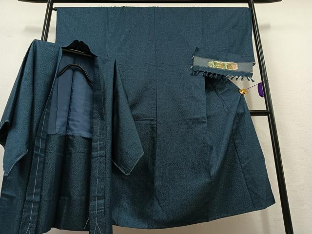 平和屋着物▽男性　紬　単衣　アンサンブル　110亀甲　総詰め　反端付き　正絹　逸品　AABC2210jh