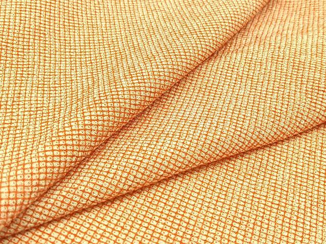 平和屋着物▽上質な小紋　単衣　格子　鬼しぼ縮緬　正絹　逸品　AABC2213jh