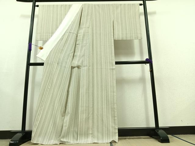 平和屋着物▽本塩沢　単衣　縞　正絹　逸品　AABC2221jh_2