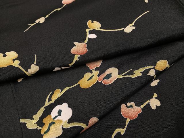 平和屋着物●上質な小紋　枝花文　黒地　正絹　逸品　未使用　AABC2550ph
