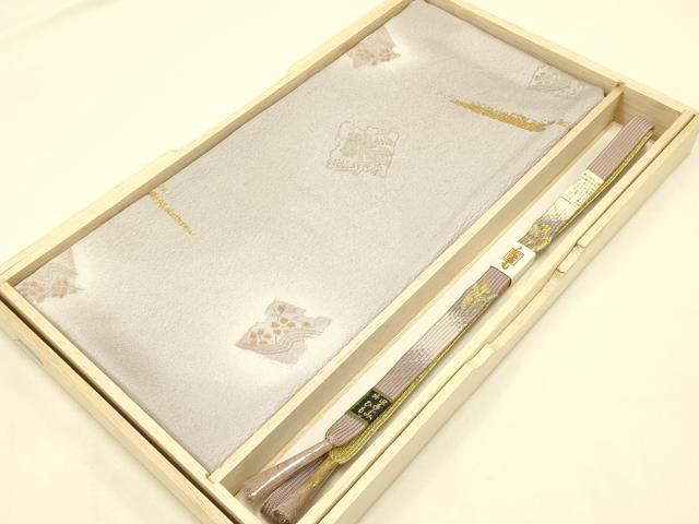 平和屋本店●和装小物　帯締め・帯揚げセット　高麗組 綾出し　破れ色紙花文　暈し染め　金糸　金彩　正絹　逸品　未使用　AABC2678ay