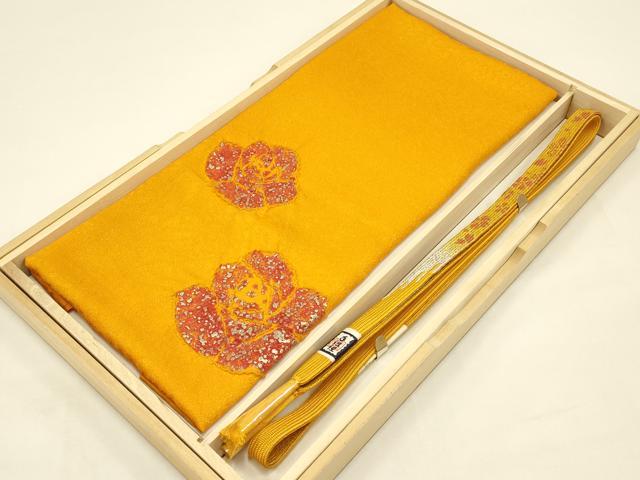 平和屋着物●和装小物　帯締め・帯揚げセット　高麗組 綾出し　絞り　金糸　銀彩　金通し地　正絹　逸品　未使用　AABC2681ay