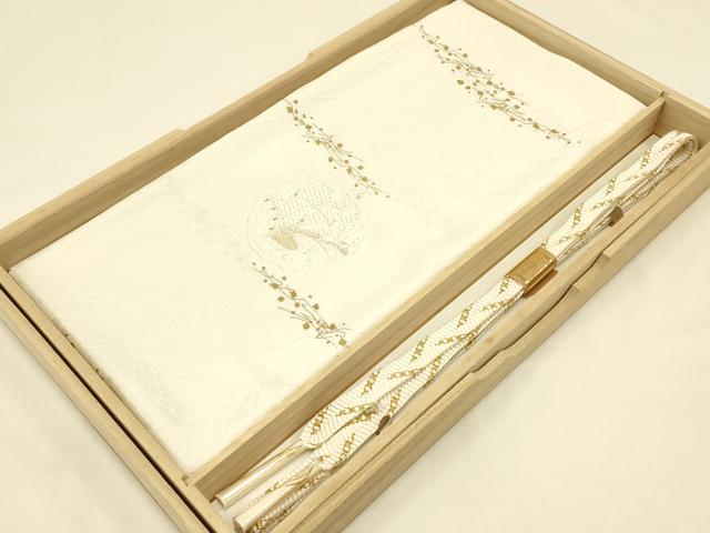 平和屋着物●和装小物　帯締め・帯揚げセット　礼装用　刺繍　笹浪組　雪輪草花文　金糸　正絹　逸品　未使用　AABC2685ay