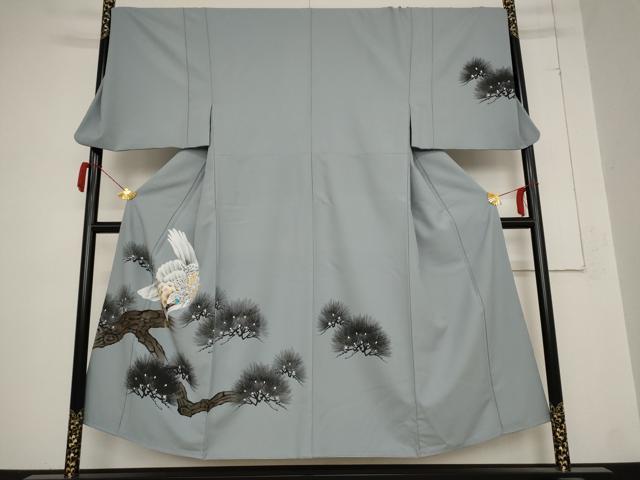 平和屋着物●男性　訪問着　枝松文　鷹　洗える着物　AABC2948st