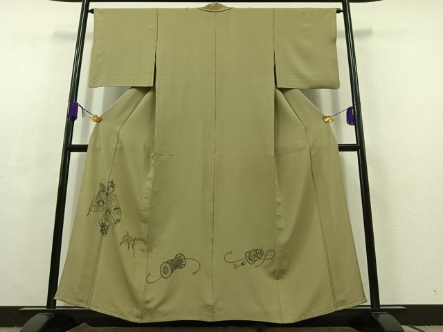 平和屋着物▽訪問着　単衣　手描き　人物文　正絹　逸品　AABC3177jh