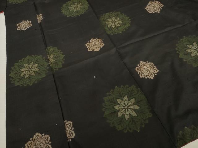 平和屋着物○本場大島紬 割り込み絣 地空き 舞花文 黒地 正絹 逸品