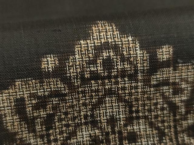 平和屋着物○本場大島紬 割り込み絣 地空き 舞花文 黒地 正絹 逸品