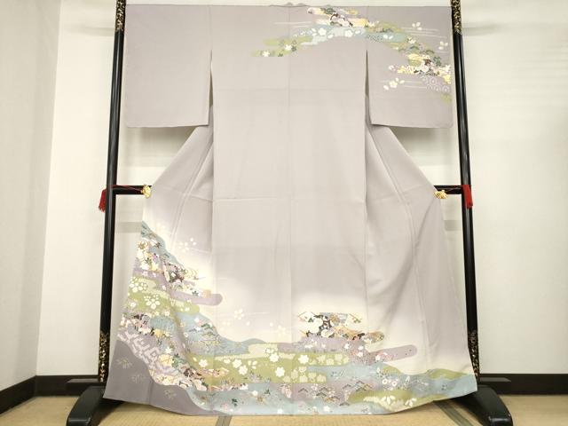 平和屋着物●訪問着　エ霞鴛鴦吉祥花文　暈し染め　金銀彩　正絹　逸品　未使用　AABC3219ck