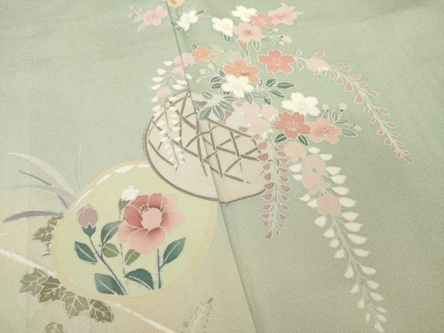 平和屋着物○訪問着 友禅 花篭文 暈し染め 正絹 逸品 AABC3226ck