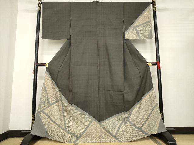 平和屋着物●染織の名門　しょうざん  生紬　訪問着　絞り　割付文　金彩　正絹　逸品　AABC3231ck